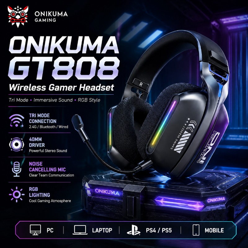 ONIKUMA GT808 Wireless Gaming  - Gaming Headset With Mic Rgb review and price