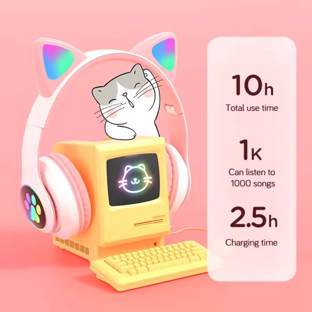 Foldable Wireless Bluetooth He - Cat Ear Bluetooth Headset Led review and price