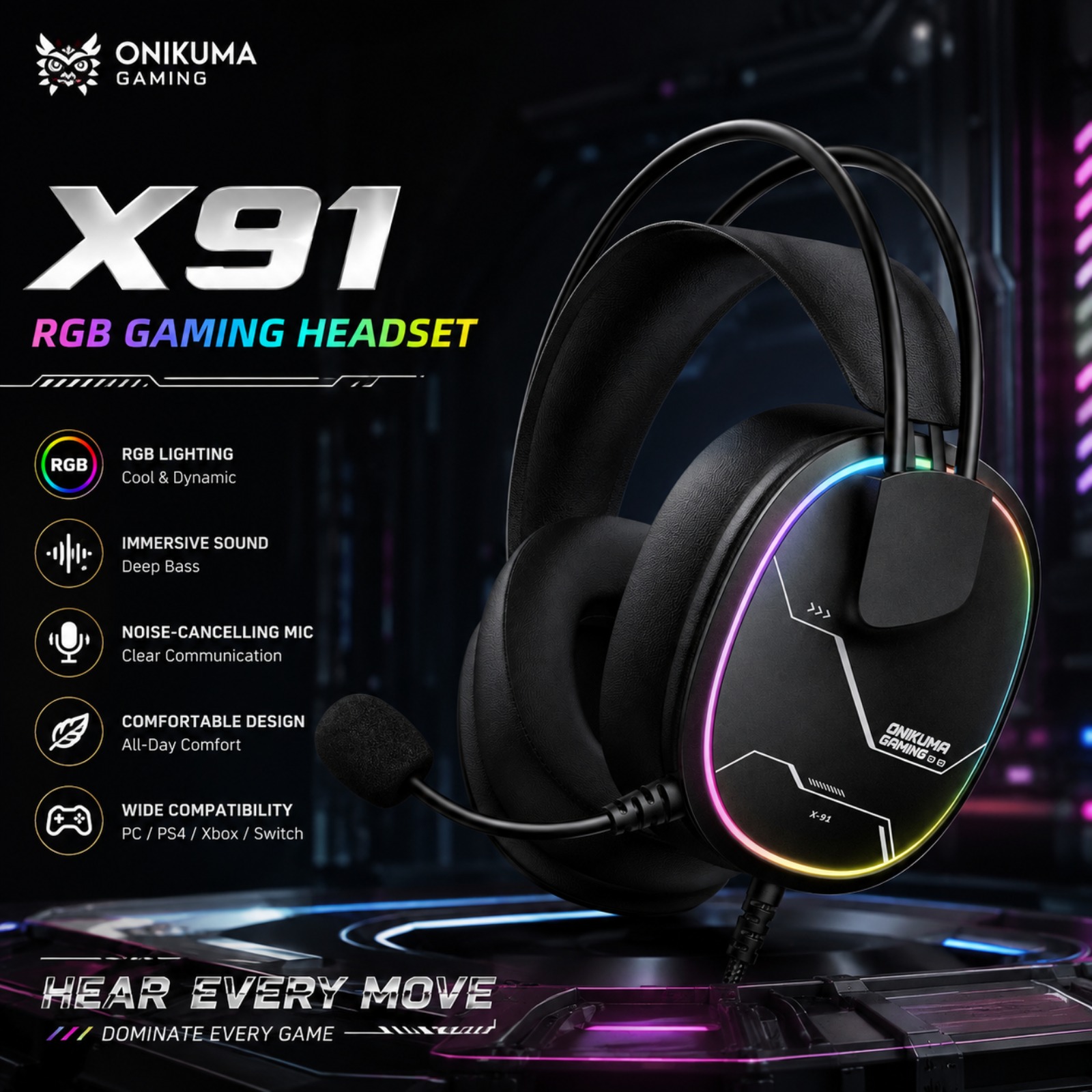 ONIKUMA X91 Wired Gaming Heads - Gaming Headset With Mic Rgb review and price
